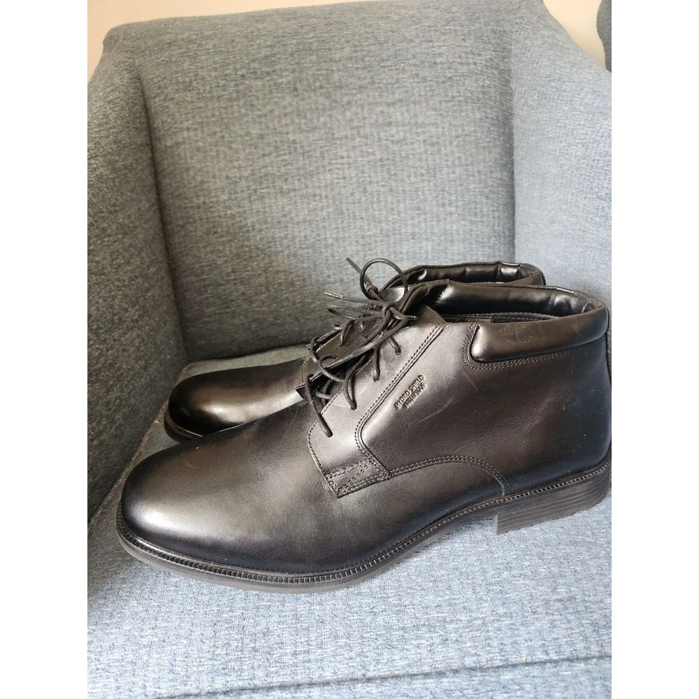 Rockport Men's Essential Details Waterproof Chukka Boots in Black Leather Sz 14